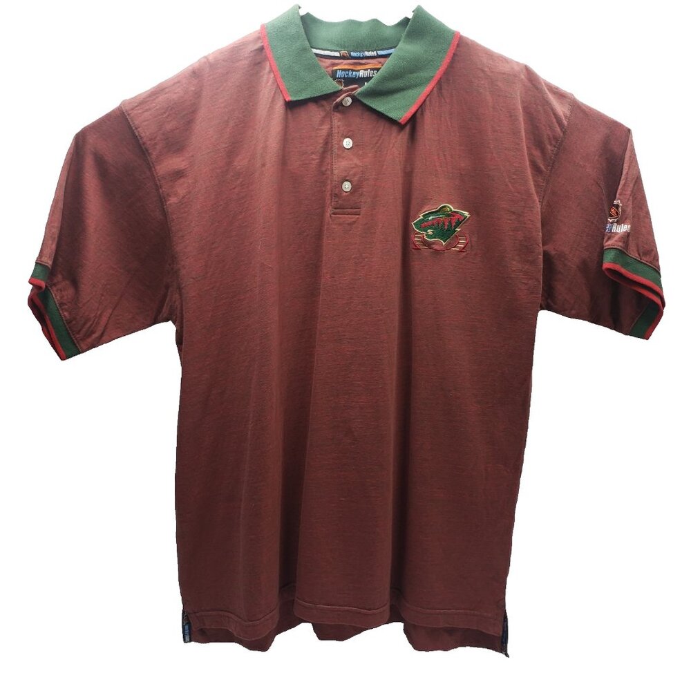 Minnesota Wild Men's Large Polo Short Sleeve Hockey Rules Cotton NHL Y2K Unisex